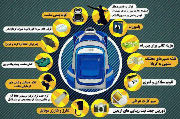 وسایل مورد نیاز در پیاده‌روی اربعین (اینفوگرافیک)