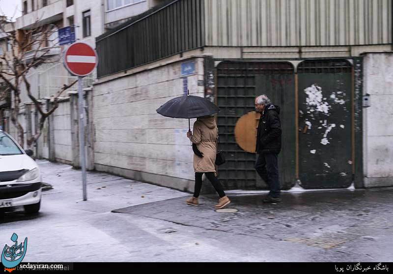 (تصاویر) بارش تگرگ و برف در تهران