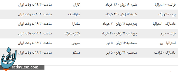 برنامه بازیهای گروه سی C جام جهانی 2018 روسیه