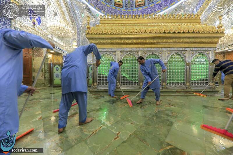 عکس/ غبارروبی ضریح حرم مطهر امام علی(ع)