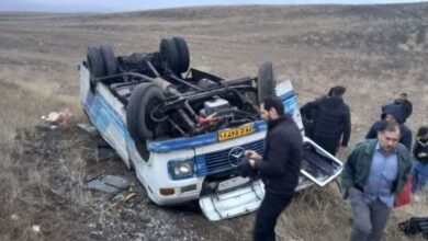 واژگونی مینی‌بوس حامل کارگران در مسیر اردبیل- مغان