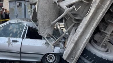 برخورد میکسر بتن با ۴ خودرو در تبریز